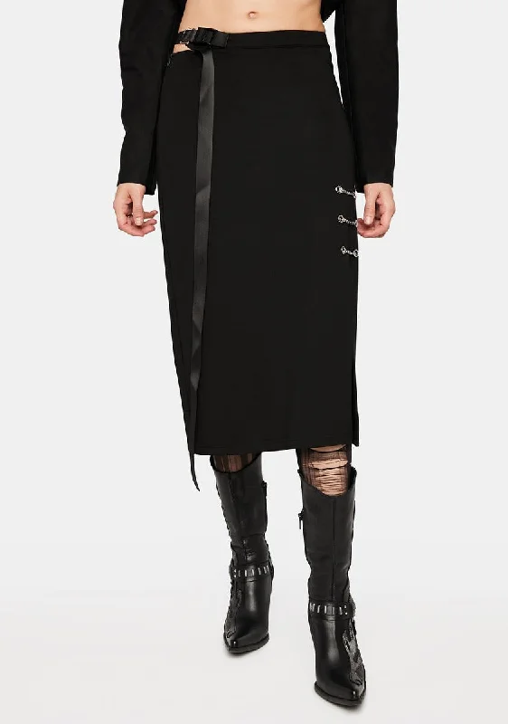 Style Your Wardrobe Dark Minimalist Chain-Embellished Long Skirt