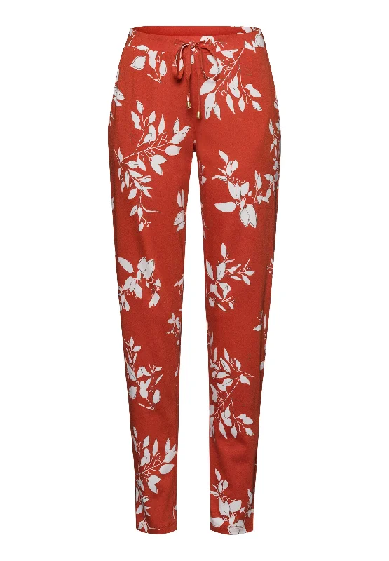 Feminine Dresses for Women in Bold Prints Sleep And Lounge Cotton Blend Drawstring Pants | Tangerine Flowers 74845-2159