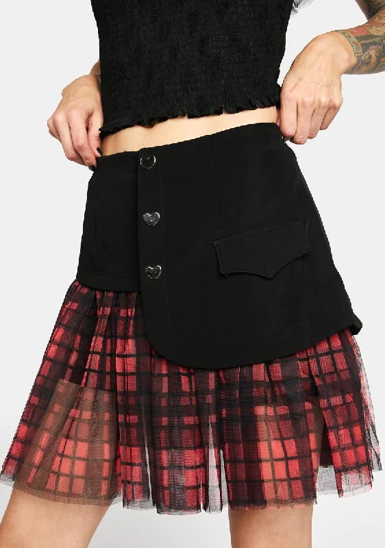 Urban Femme Streetwear Hell Girl Series Mesh Stitched Grid Skort