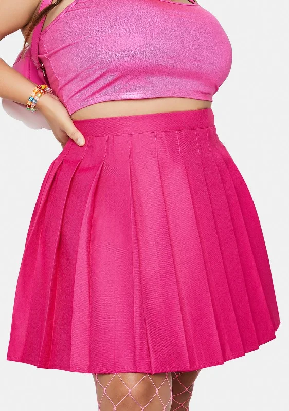 Bold and Elegant Women's Fashion Plus Magenta Just Like Candy Pleated Skirt