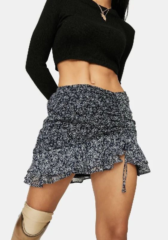 Modern Casual Clothing Navy Paisley Princess Ruffle Mini Skirt