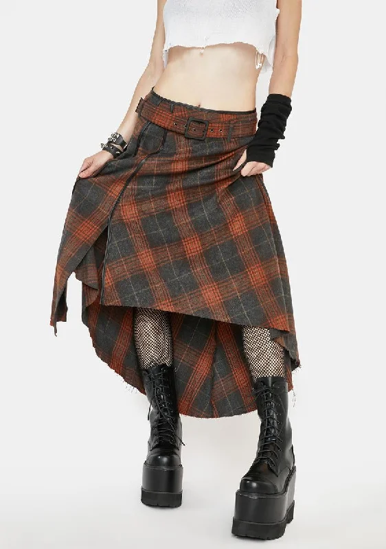 Special Offer For You Permutation Plaid Asymmetrical Skirt