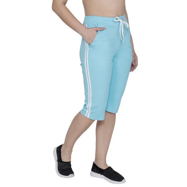 Online Clothing Stores T.T. Women Solid Cotton Capri Sky Blue