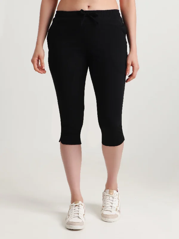 Clothing Brands T.T. Women Regular Fit Poly Jersey Solid Capri -Black