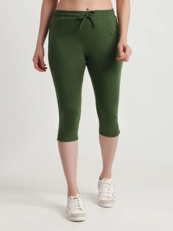 Best Boutiques Online T.T. Women Regular Fit Poly Jersey Solid Capri -Olive