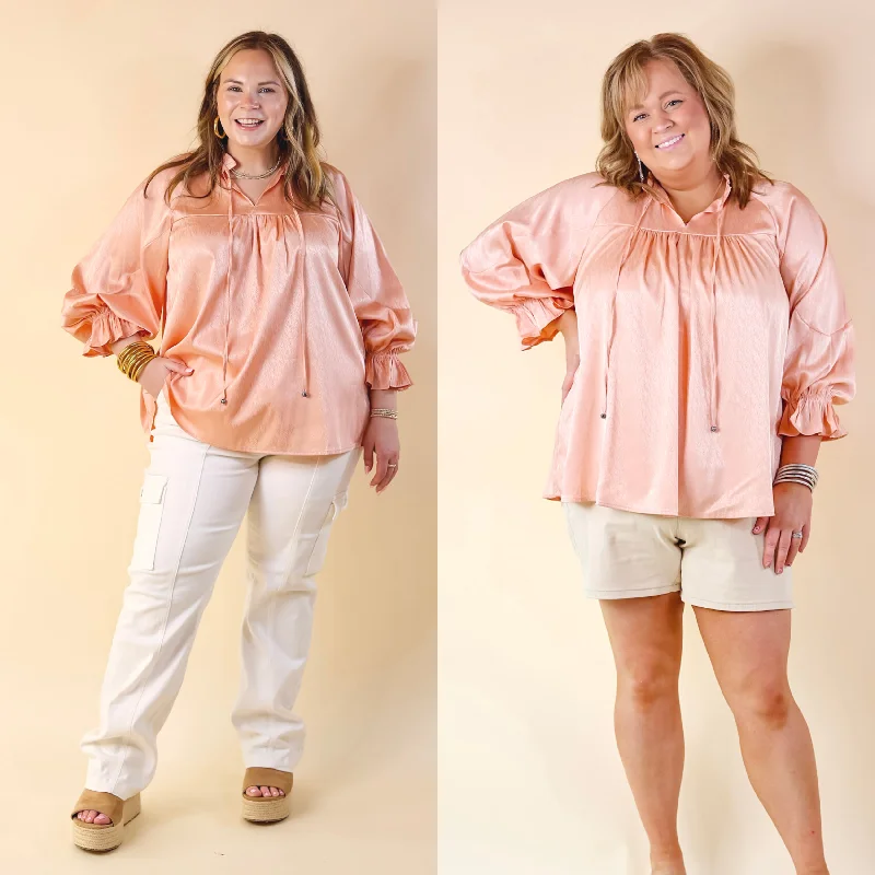 Trendsetter's Closet Sunset Situation Front Tie Keyhole Blouse in Peach Orange