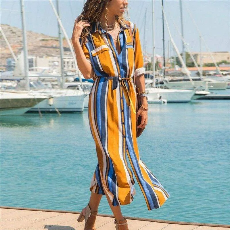 Modern Women's Apparel FashionSierra - New Spring Women's arrival Stripe T-Shirt High waist Casual Beach style Loose Shirt Long Dress