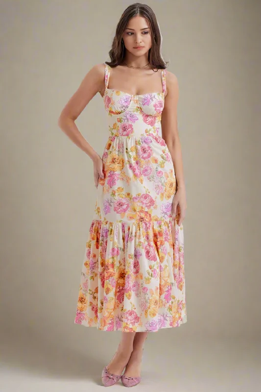 Limited Stock, Big Sale Juliette Floral Midi Mermaid Dress - Pink