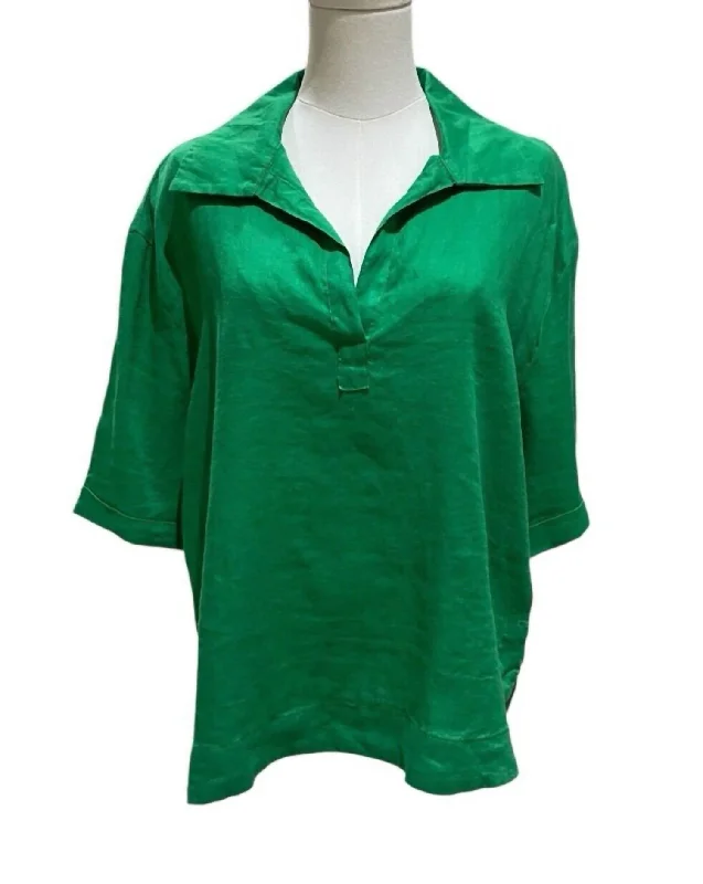 Trend Setting Threads Women's Linen Lounge Summer Casual Blouse In Green