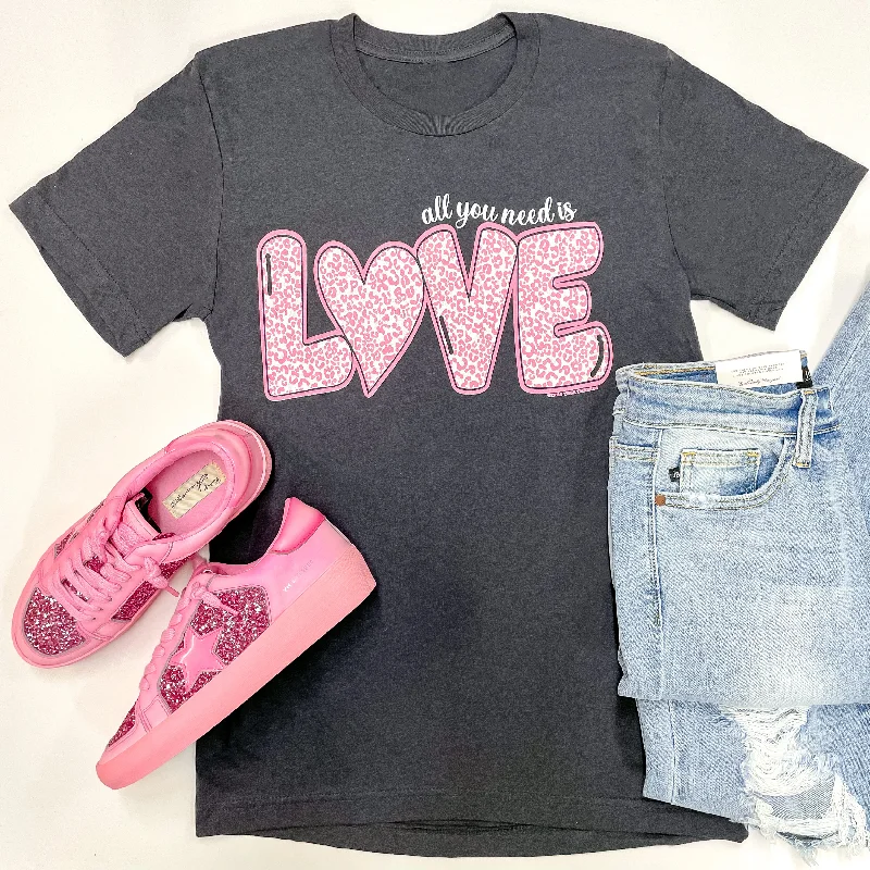 Elegant Women's Clothing Online All You Need Is Love Short Sleeve Graphic Tee in Charcoal Grey