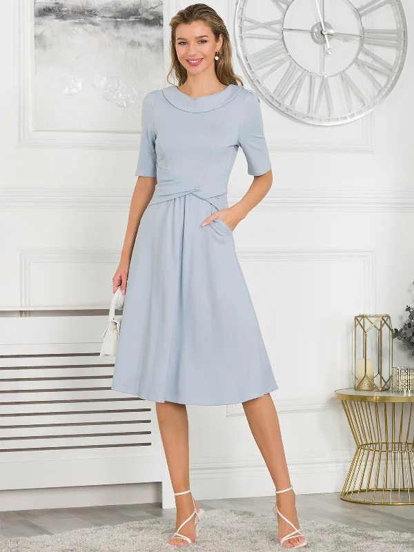 End Of Season Sale Clothing Jolie Moi Fold Over Fit and Flare Midi Dress, Dusky Blue