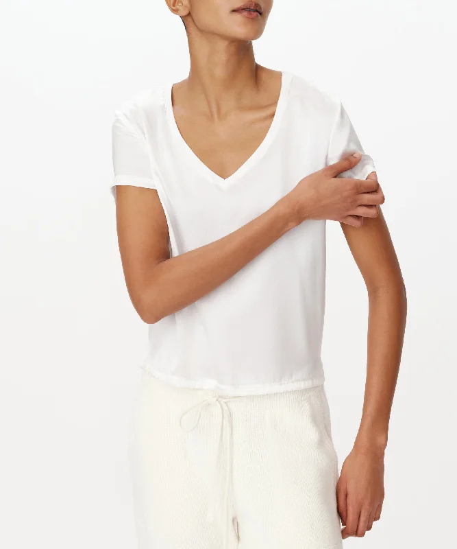 Special Offers, Don't Miss Stretch Charmeuse V-Neck Tee - White