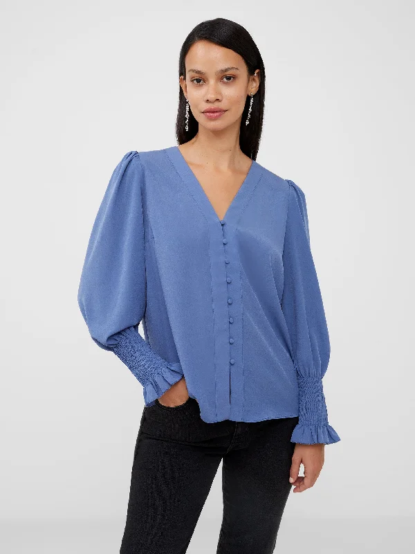 Stupidly Low Prices Crepe V-Neck Smocked Sleeve Blouse