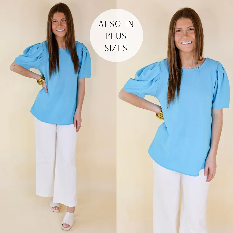 Graceful Fashion Share The Love Pleated Short Sleeve Top in Blue