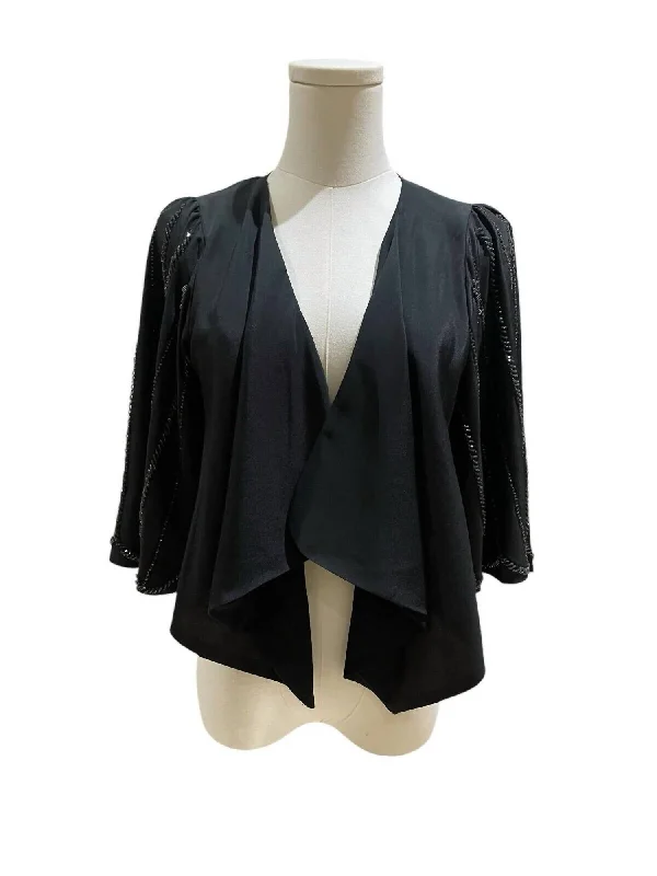 Trendy Women's Collection Women's Beaded Shrug Open Front Draped Blouse In Black