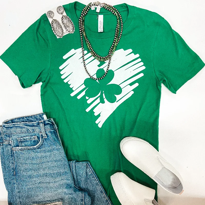 Timeless Elegance Sketched Heart with Shamrock Graphic Tee in Green