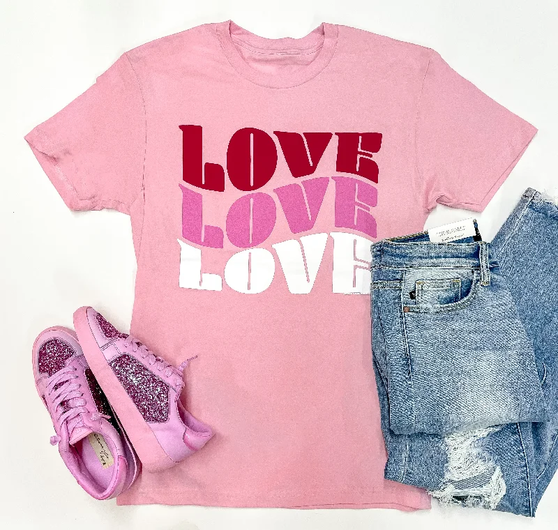 Women's Casual and Dressy Outfits Groovy Love Short Sleeve Graphic Tee in Light Pink