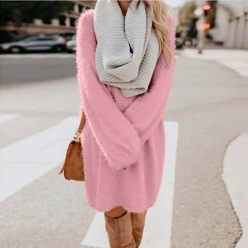 Style Revolution DressBetty - Long Sleeve Casual Fluffy Sweater Dress