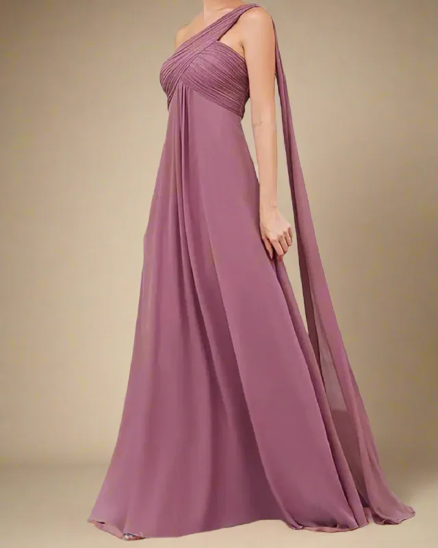 Stylish Women's Clothes for Work and Play Saraya Long Bridesmaid Dress with One Shoulder Cape