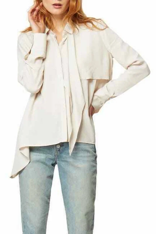 Chic Wardrobe Essentials Ferra Asymmetric Tie Neck Blouse In Ivory