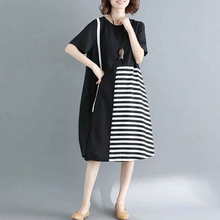 Unleash Your Trend Driven Style 2024 black natural cotton dress casual casual dress fine short sleeve o neck cotton dress