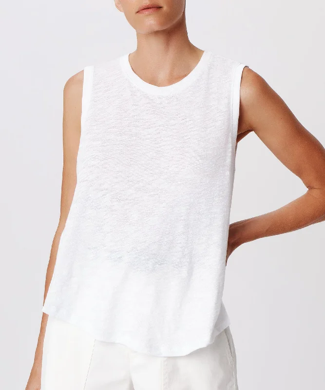 Trendy Women's Fashion Slub Jersey Crew Neck Tank - White