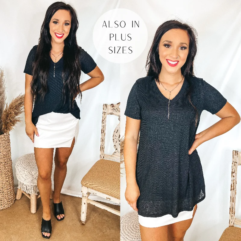 Casual Dresses for Women Looking For You Short Sleeve V Neck Top in Black