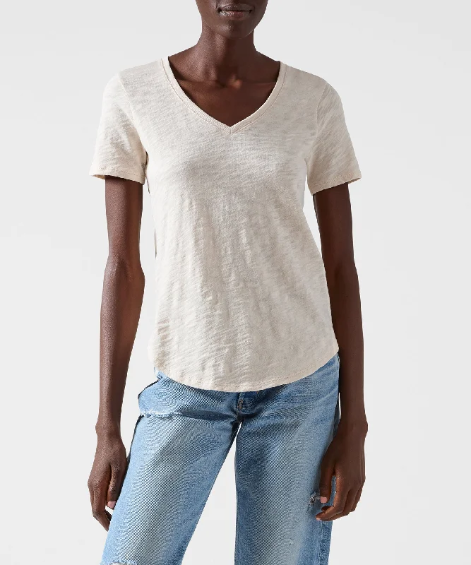 Chic Trends Unveiled Slub Jersey Classic V-Neck Tee - Tan