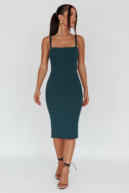 Stylish Dresses for Women Georgia Square Neckline Midi Dress Forest Green