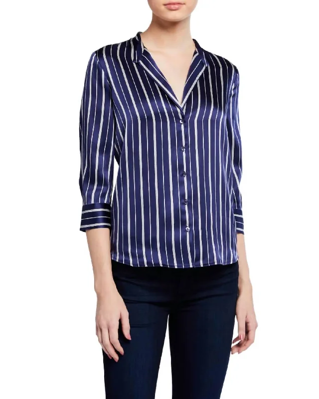 Best Clearance Sales Right Now Aoki Blouse In Navy / Ivory Pinstripe