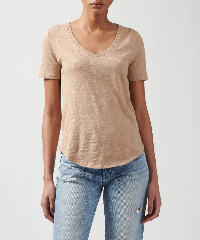 Innovate Your Wardrobe Slub Jersey Classic V-Neck Tee - Camel