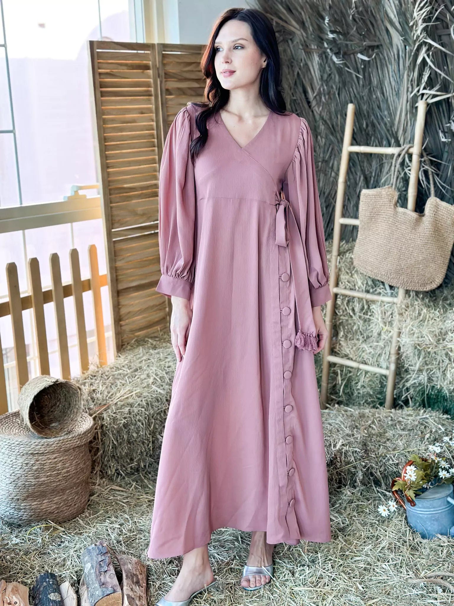 Effortless Chic for Women Fiery Rose Solid Long Dress