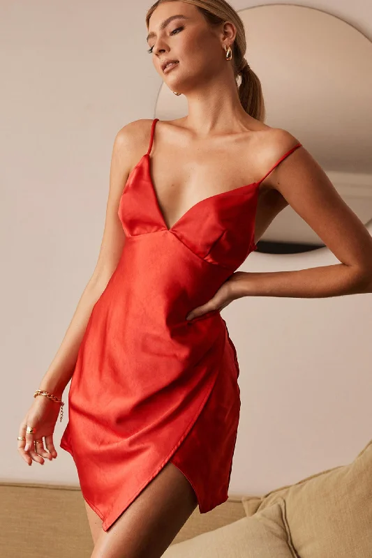 You'Ll Love Us Because Thank Me Later Cami Strap Asymmetrical Hem Dress Red