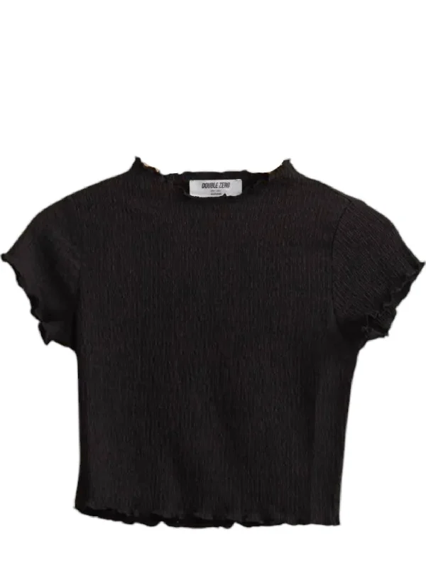 Style Streetwear Textured Short Sleeve Crop Top In Black