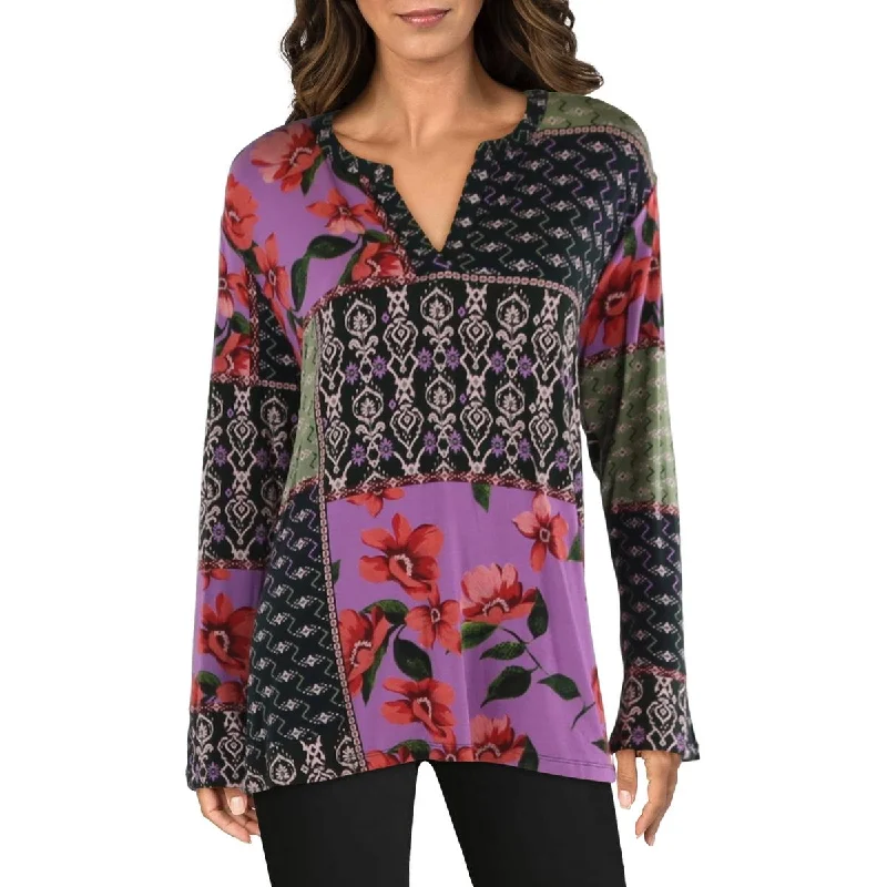 Women Wear Boutique Plus Womens Floral Print Patchwork Blouse