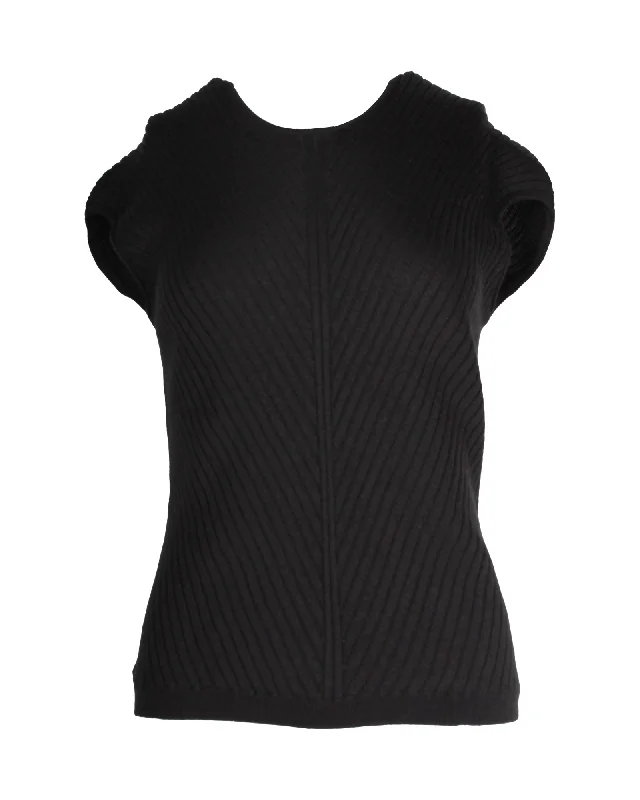 Limited Time Offer Loro Piana Rohe Asymmetric Sleeveless Rib-Knit Top in Black Cashmere