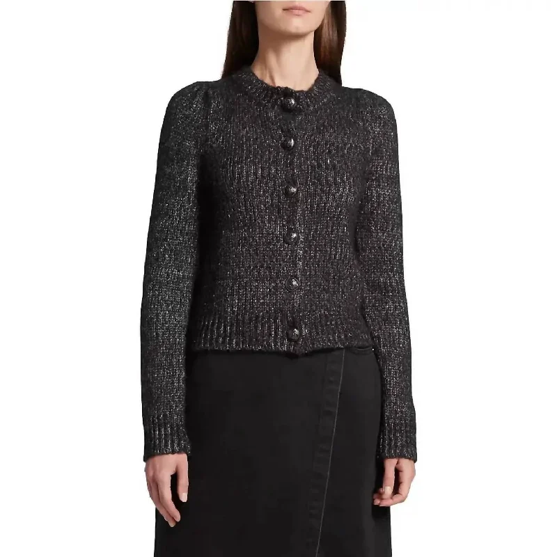 Vibrant Styles Lotus Puff Sleeve Cardigan In Black