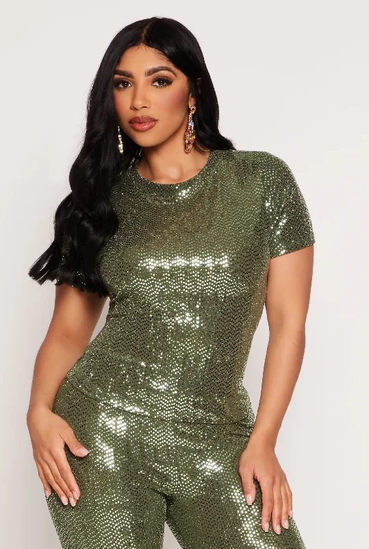 Limited Time Offer Foiled Lurex Short Sleeve Top