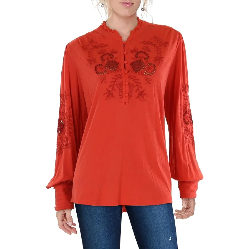 Trendy Street Style Attire Womens Cotton Blend Embroidered Blouse