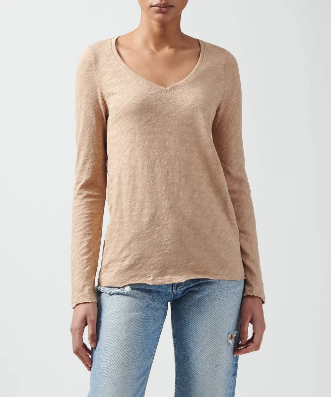 Unleash Your Style Slub Jersey Long Sleeve V-Neck Tee - Camel