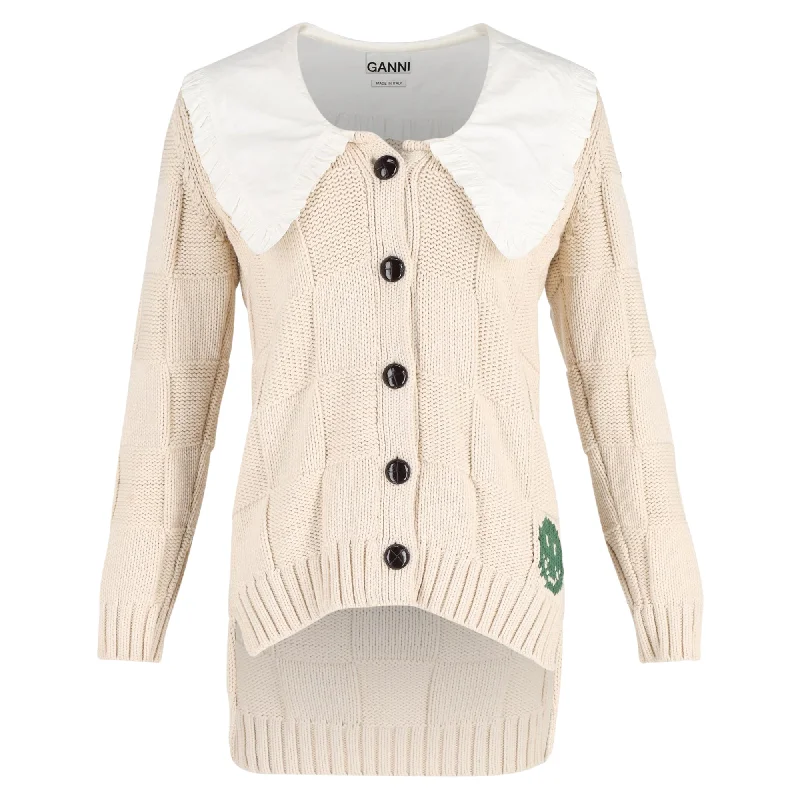 Elegant Styles Ganni Rope Collared Cardigan in Cream Cotton