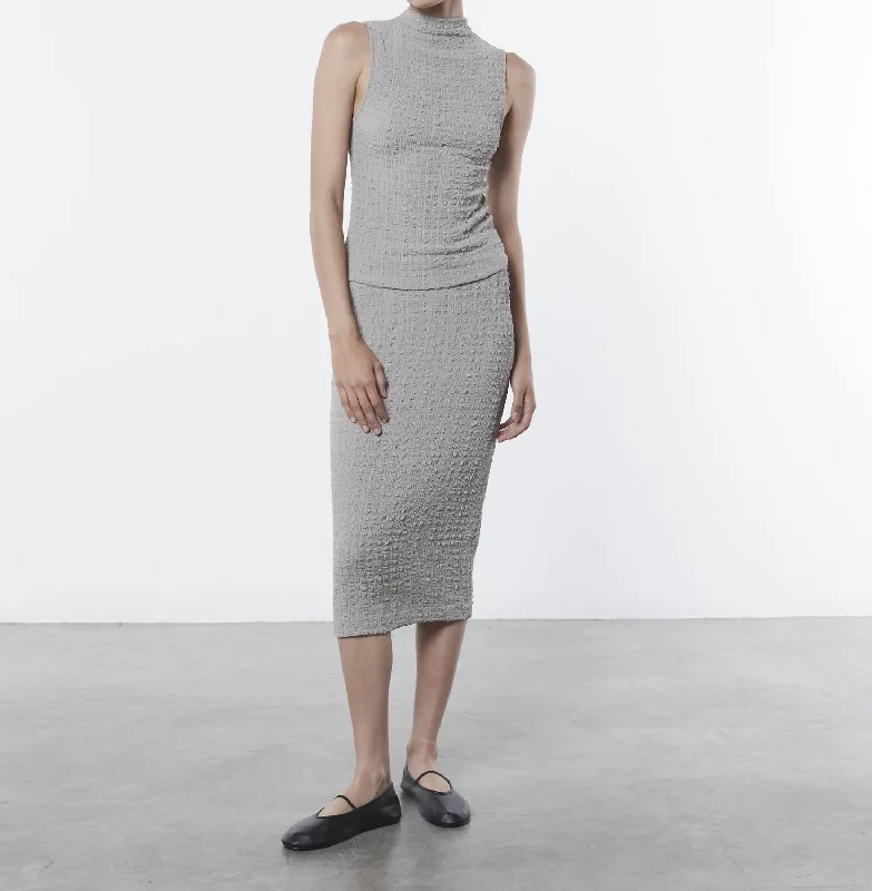 Wardrobe Upgrade Puckered Sleeveless Hi-Neck Top In Limestone