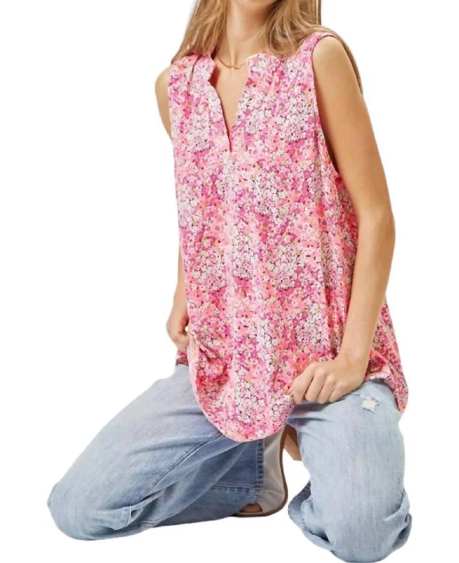 Style Streetwear Floral Sleeveless Blouse In Pink