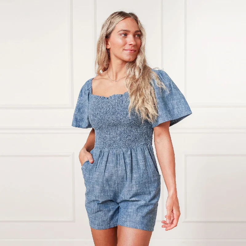 Fashion Sale Smocked Organic Chambray Romper