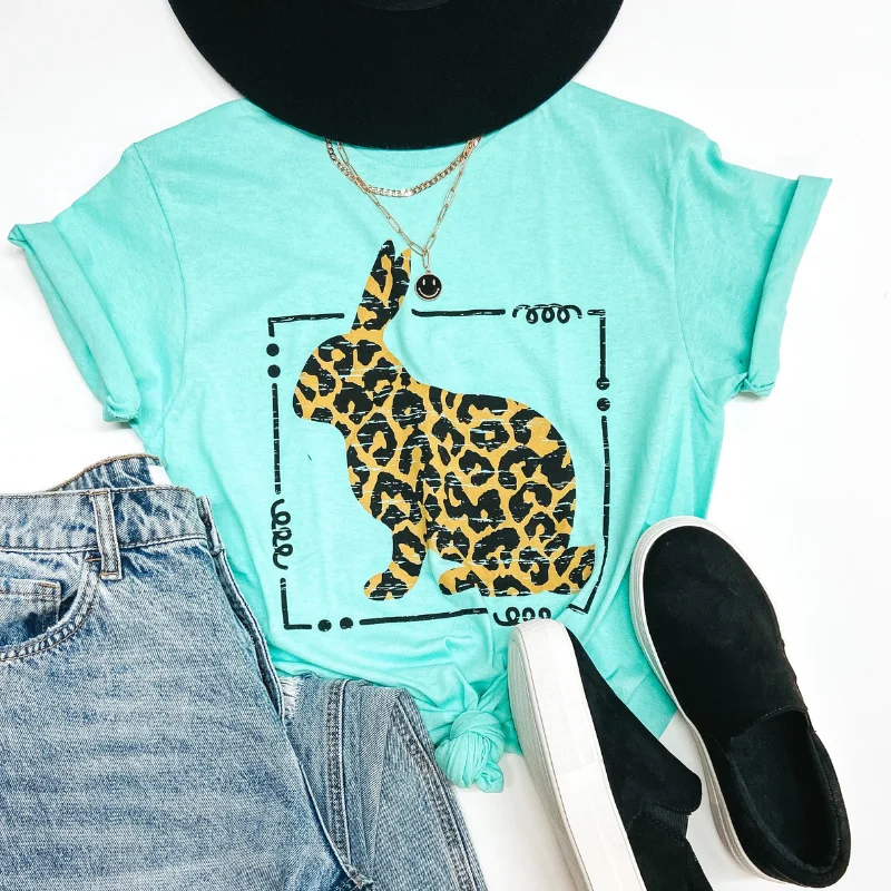 Everyday Fashion The Bunny Hop Leopard Print Bunny Easter Graphic Tee in Mint