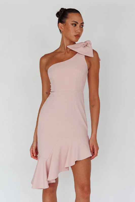 Classic Women's Clothing Styles Tiffany One-Shoulder Bow Dress Blush