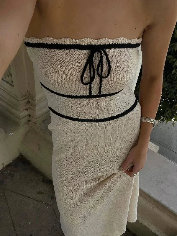 Style Revolution Strapless Sleeveless Backless Slim Y2K Chic Elegant Knitted Summer Fashion Party Dresses Maxi Dress