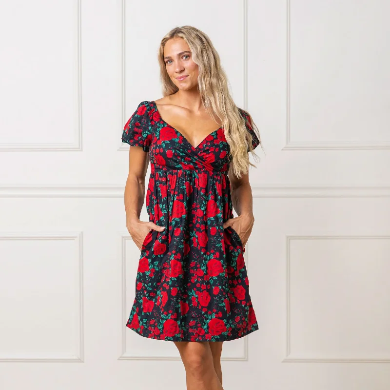 Imeless Style Puff Sleeve Crossover Dress