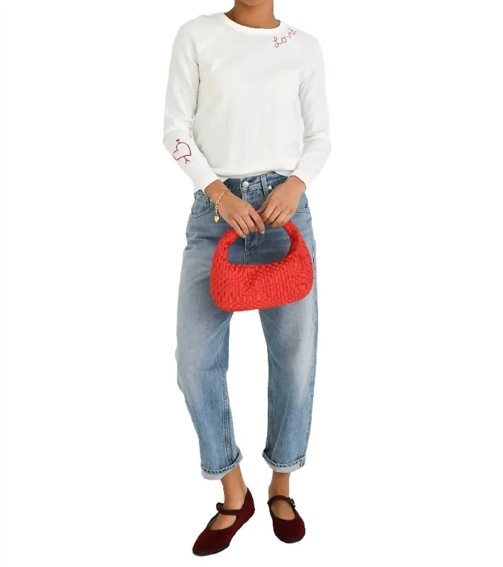 Online Boutiques Love D Stitch Crew Sweater In White/red