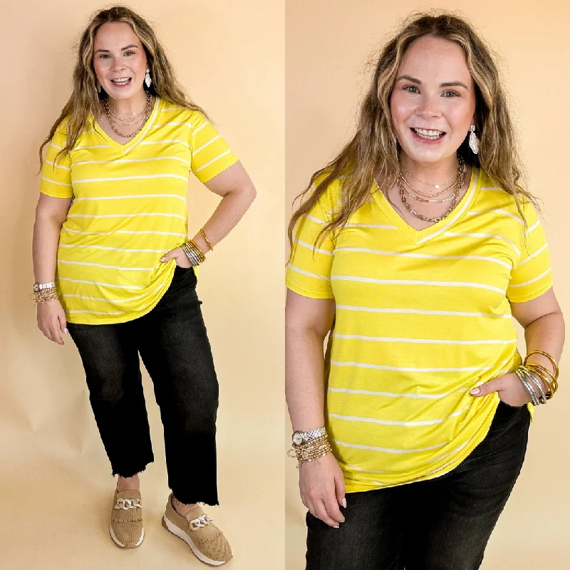 Winter Wardrobe Clearance Keep Things Casual Striped V Neck Tee in Yellow